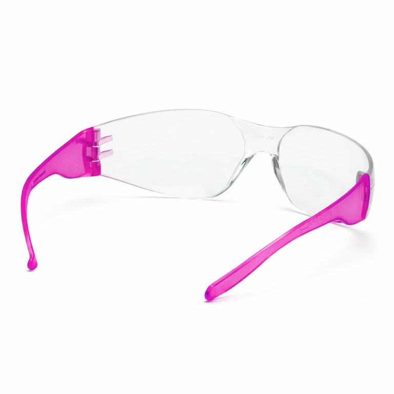Rugged Blue Diablo Safety Glasses, Clear Lens, Pink Frame, 12 Pack