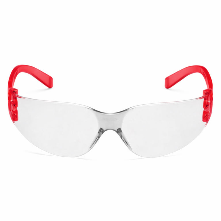 Rugged Blue Diablo Safety Glasses, Clear Lens, Red Frame, 12 Pack