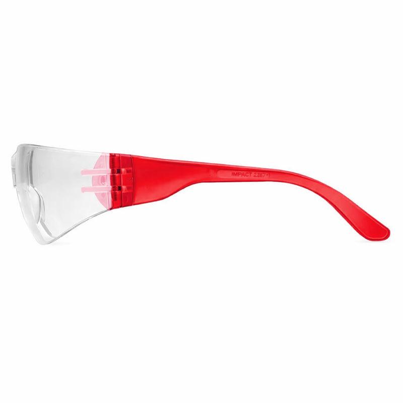 Rugged Blue Diablo Safety Glasses, Clear Lens, Red Frame, 12 Pack