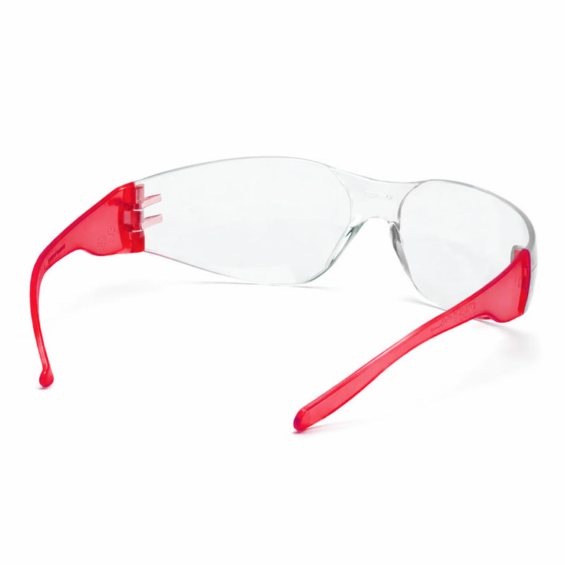 Rugged Blue Diablo Safety Glasses, Clear Lens, Red Frame, 12 Pack