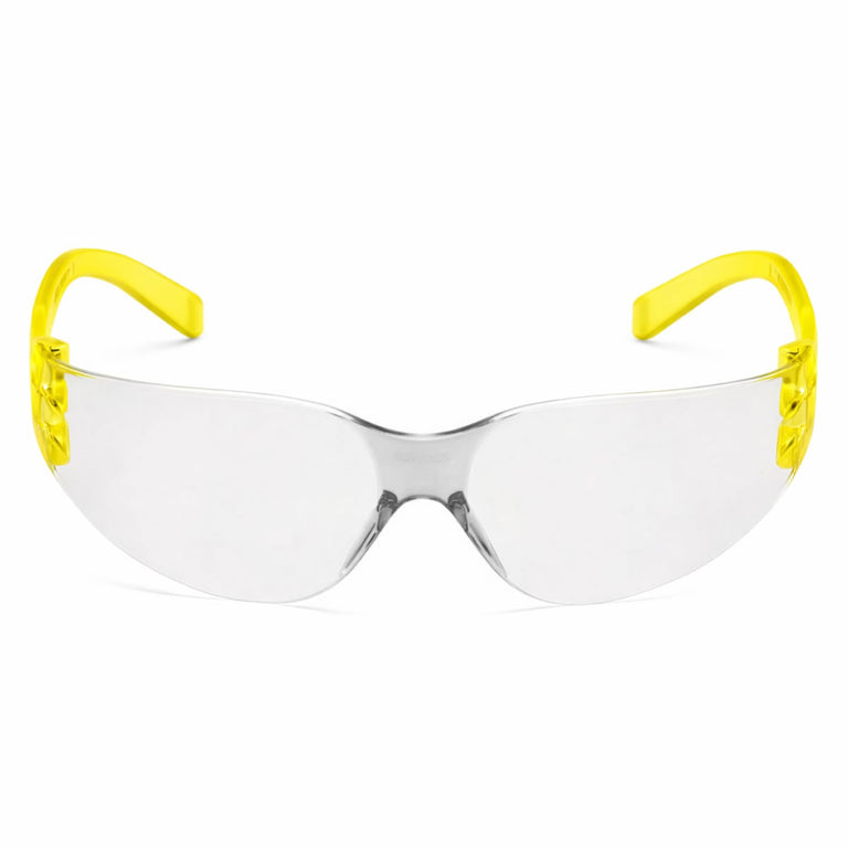 Rugged Blue Diablo Safety Glasses, Clear Lens, Yellow Frame, 12 Pack