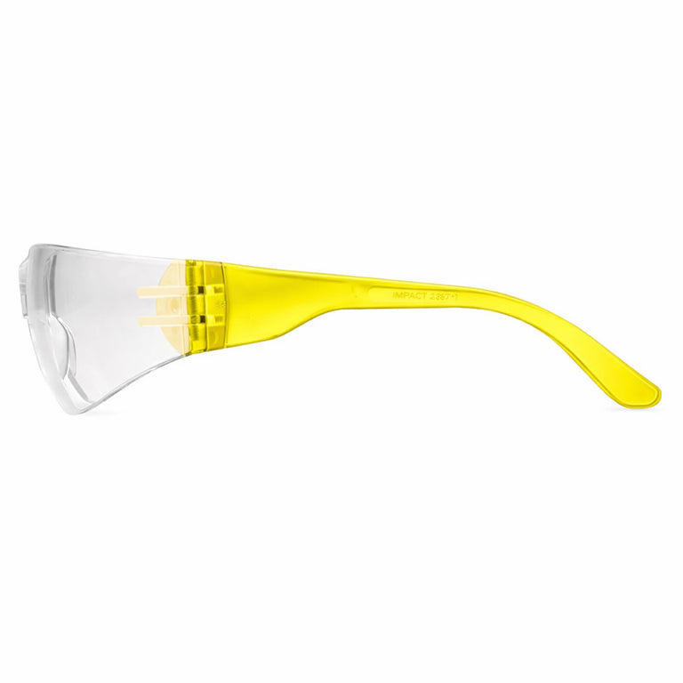 Rugged Blue Diablo Safety Glasses, Clear Lens, Yellow Frame, 12 Pack