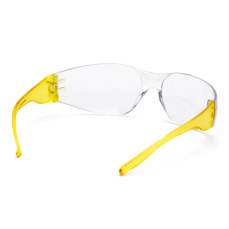 Rugged Blue Diablo Safety Glasses, Clear Lens, Yellow Frame, 12 Pack
