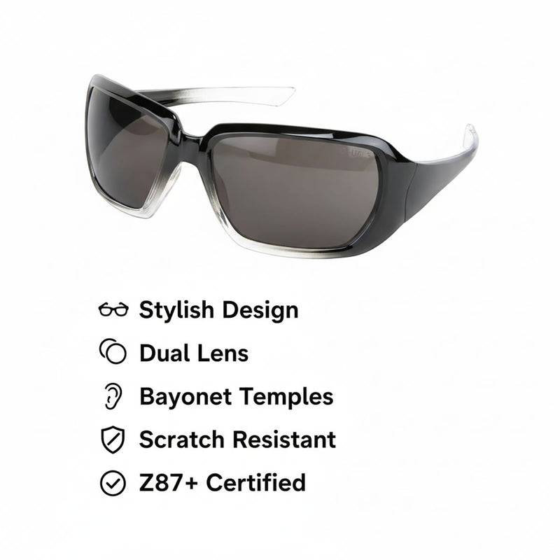 MCR Safety Crews 2 Women's Black/Clear Frame Safety Glasses - Gray Lens