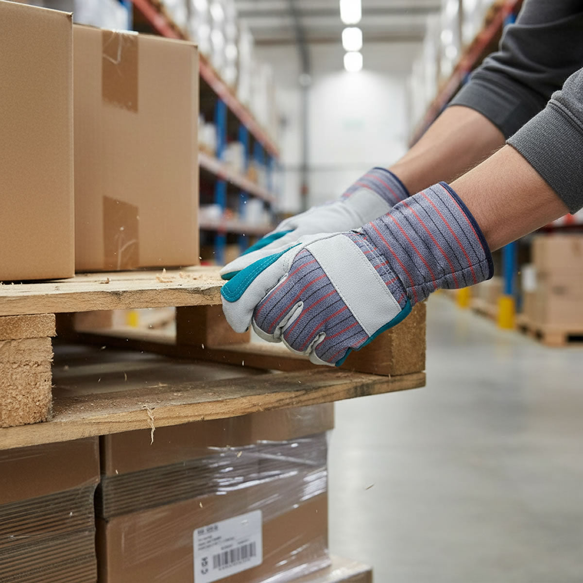 Rugged Blue GL120 Double Leather Palm Gloves, Gray/Blue