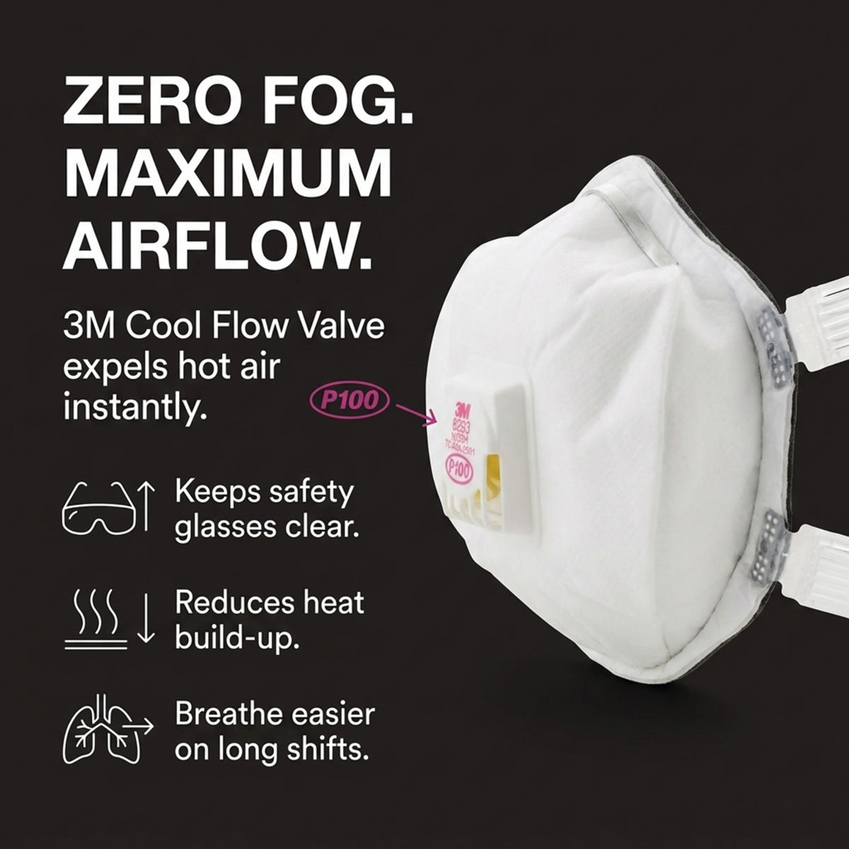 3M 8293 P100 Industrial Respirator with Valve, USA Made, White