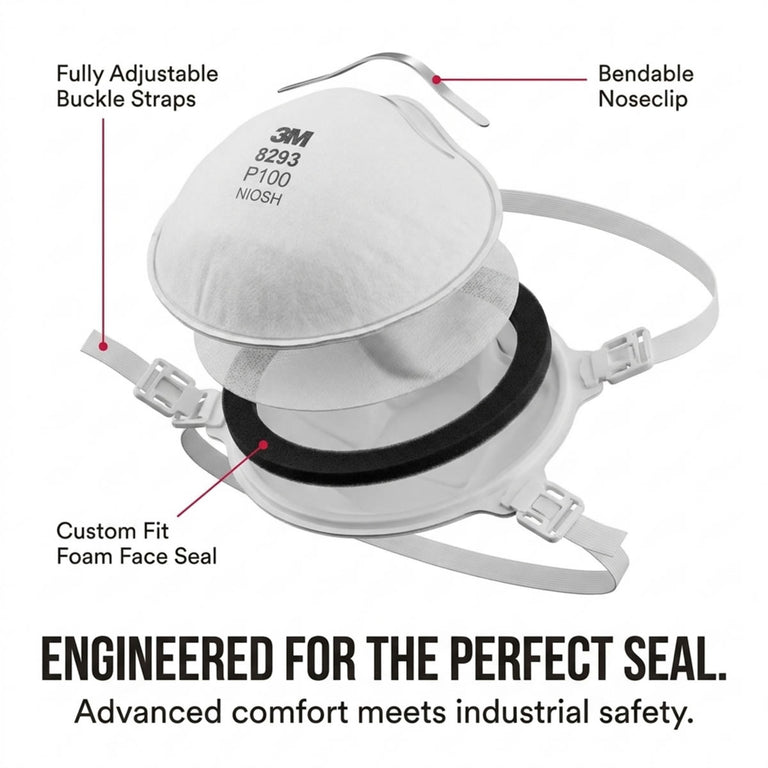 3M 8293 P100 Industrial Respirator with Valve, USA Made, White
