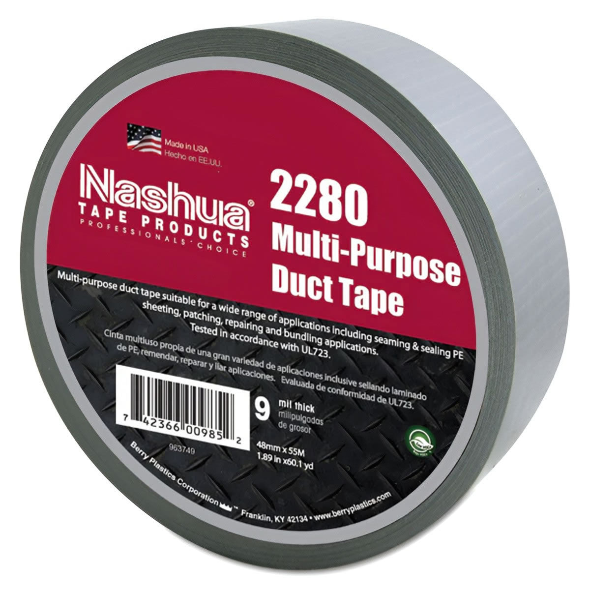 Nashua 2280 Multi-Purpose Grade Duct Tape, Silver, 9 mil, 72mm x 55m