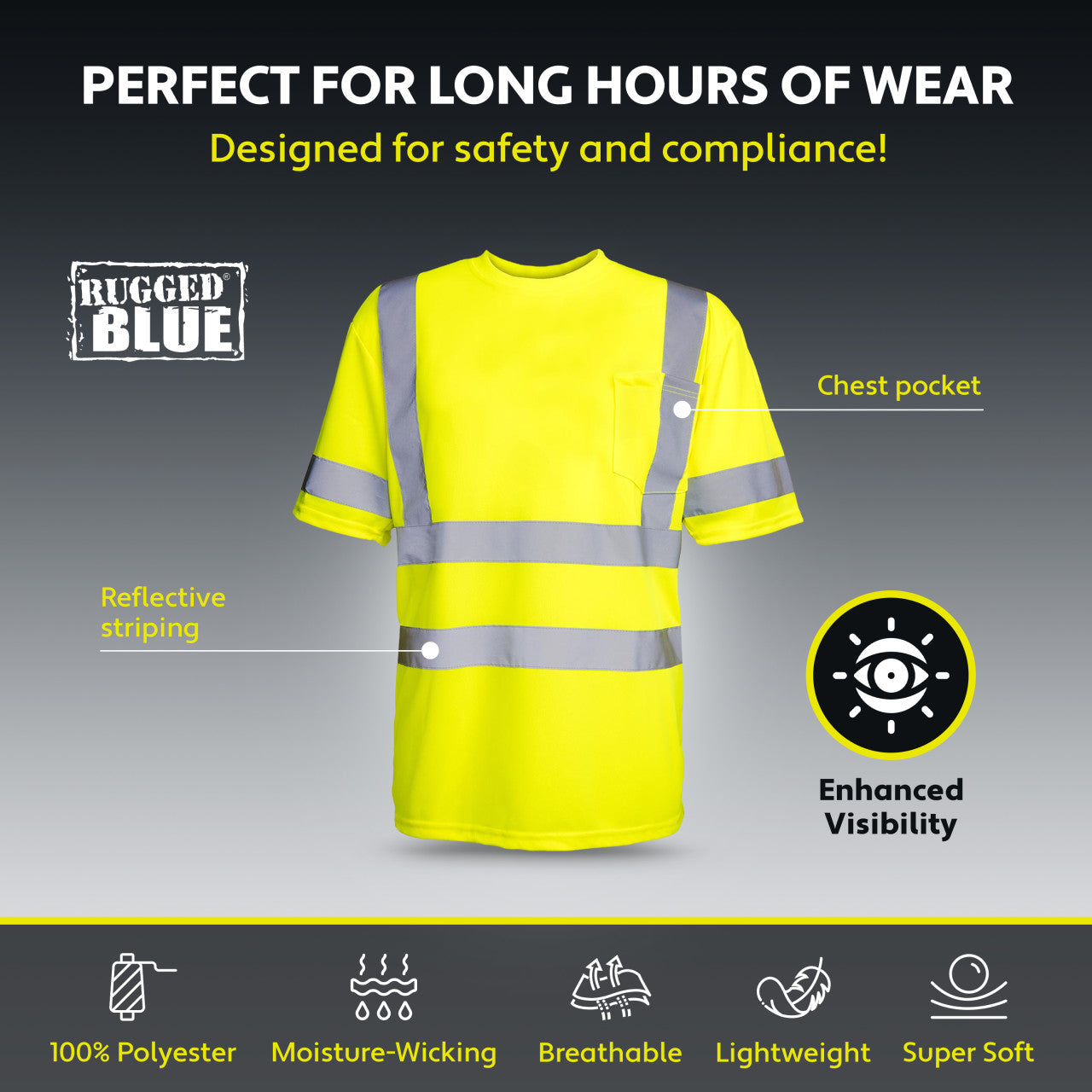 Rugged Blue Type R Class 3 Hi-Vis Wicking Mesh Short Sleeve T-Shirt