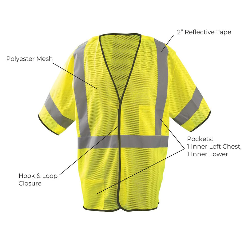 OccuNomix Type R Class 3 High-Vis 5 pt. Breakaway Mesh Safety Vest - LUX-HSGCB