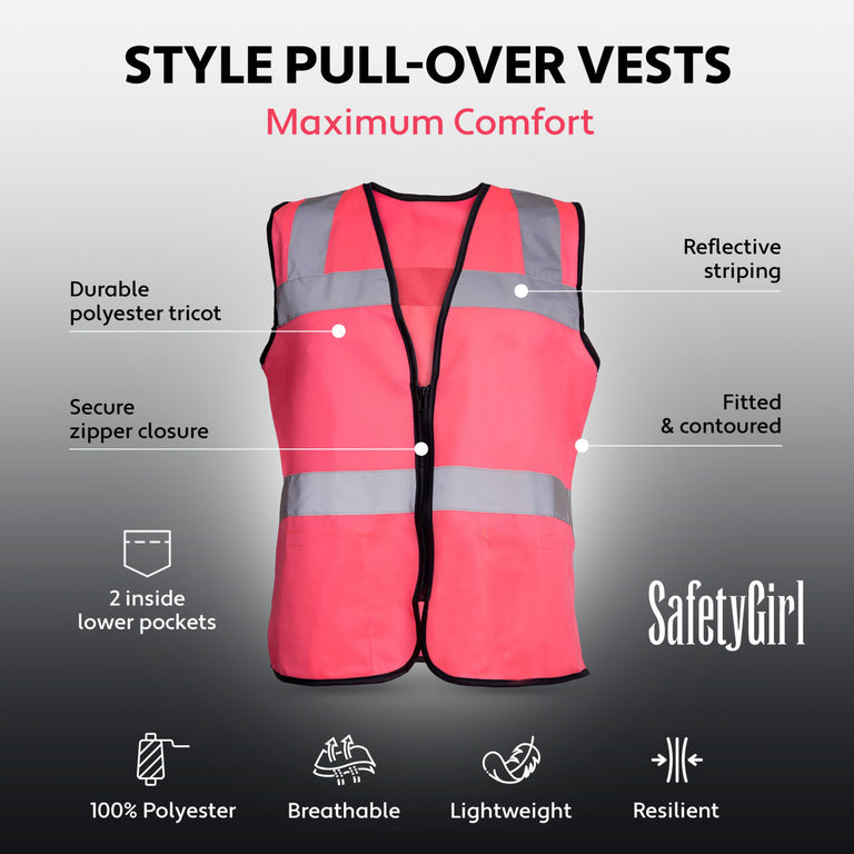Safety Girl Women's Non-ANSI Pink Safety Vest, Hi-Vis Pink