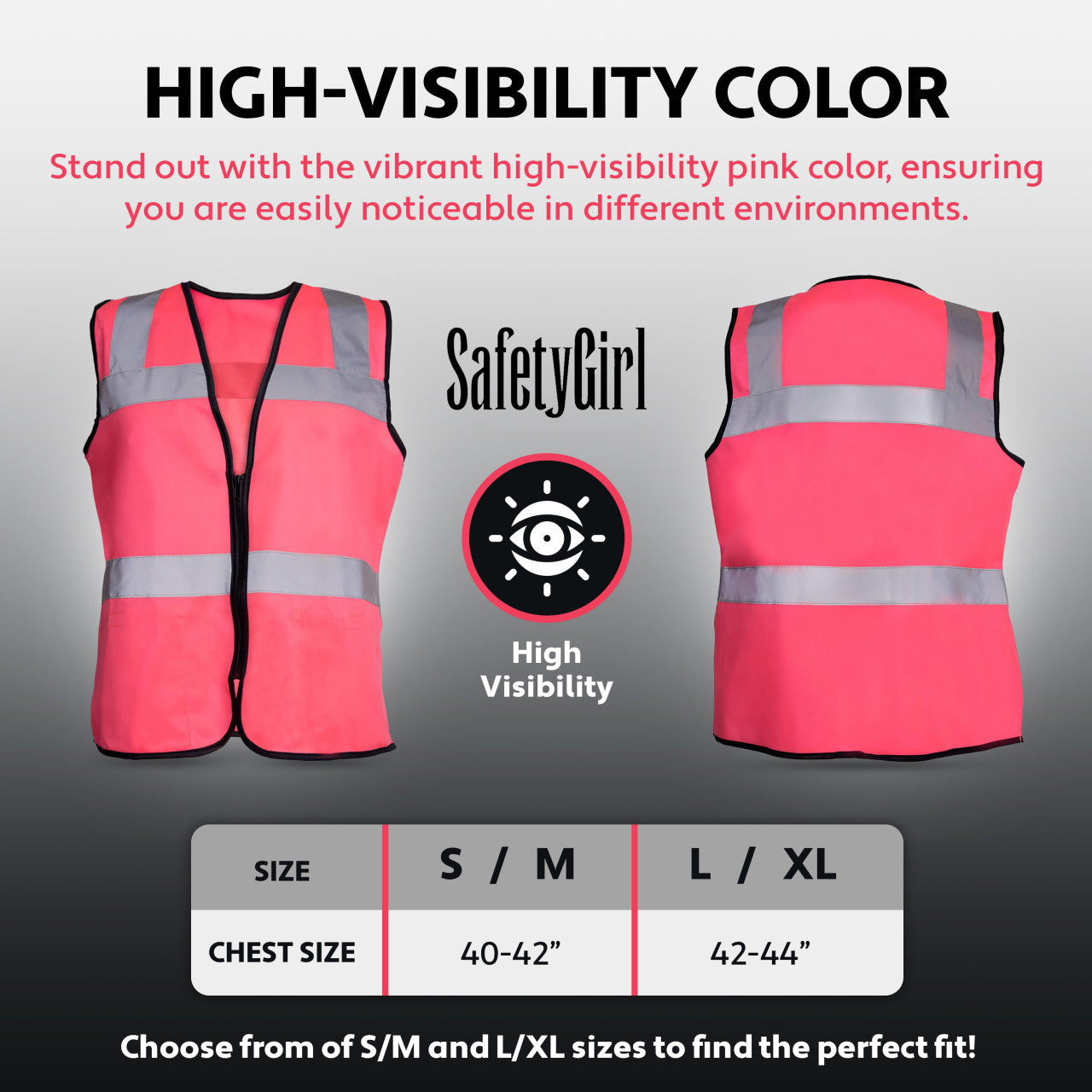 Safety Girl Women's Non-ANSI Pink Safety Vest, Hi-Vis Pink