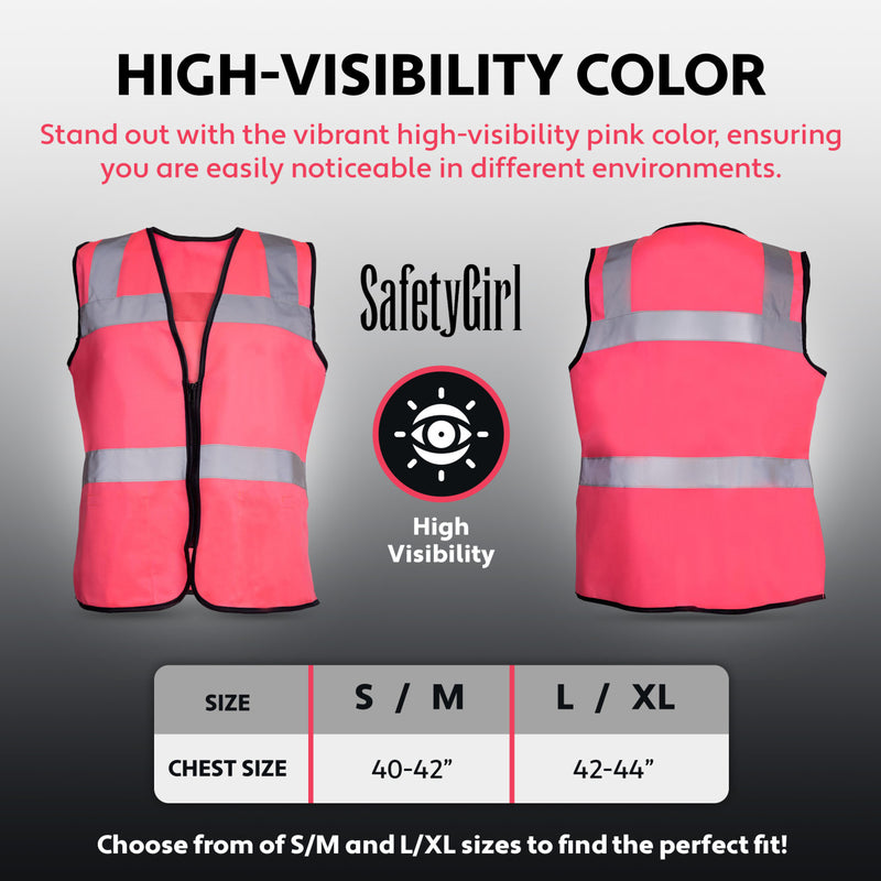 Safety Girl Women's Non-ANSI Pink Safety Vest, Hi-Vis Pink