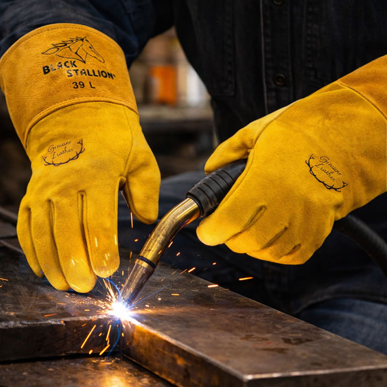 Black Stallion MightyMIG Premium Deerskin Welding Gloves, Natural