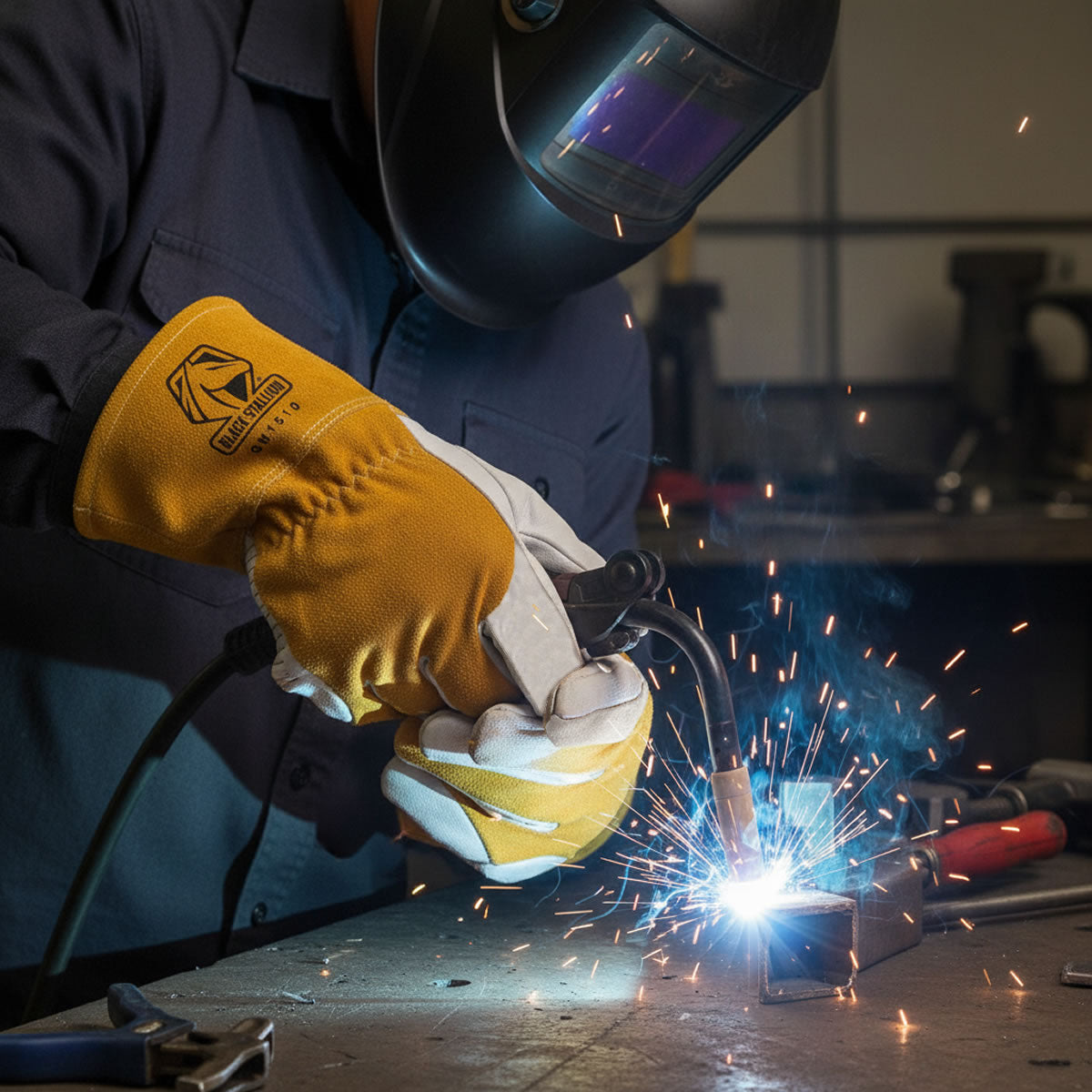 Black Stallion GM1510 Premium Goatskin MIG Welding Gloves , Natural/White