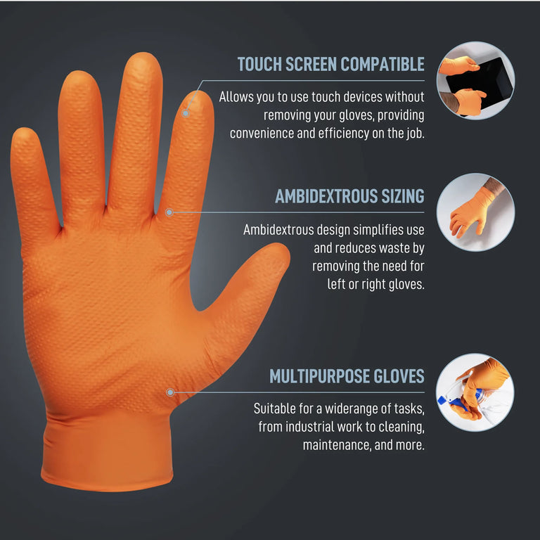 General Electric Disposable Nitrile Gloves GG622 - Orange - 8 mil - Box of 50 (S, M, L, XL)