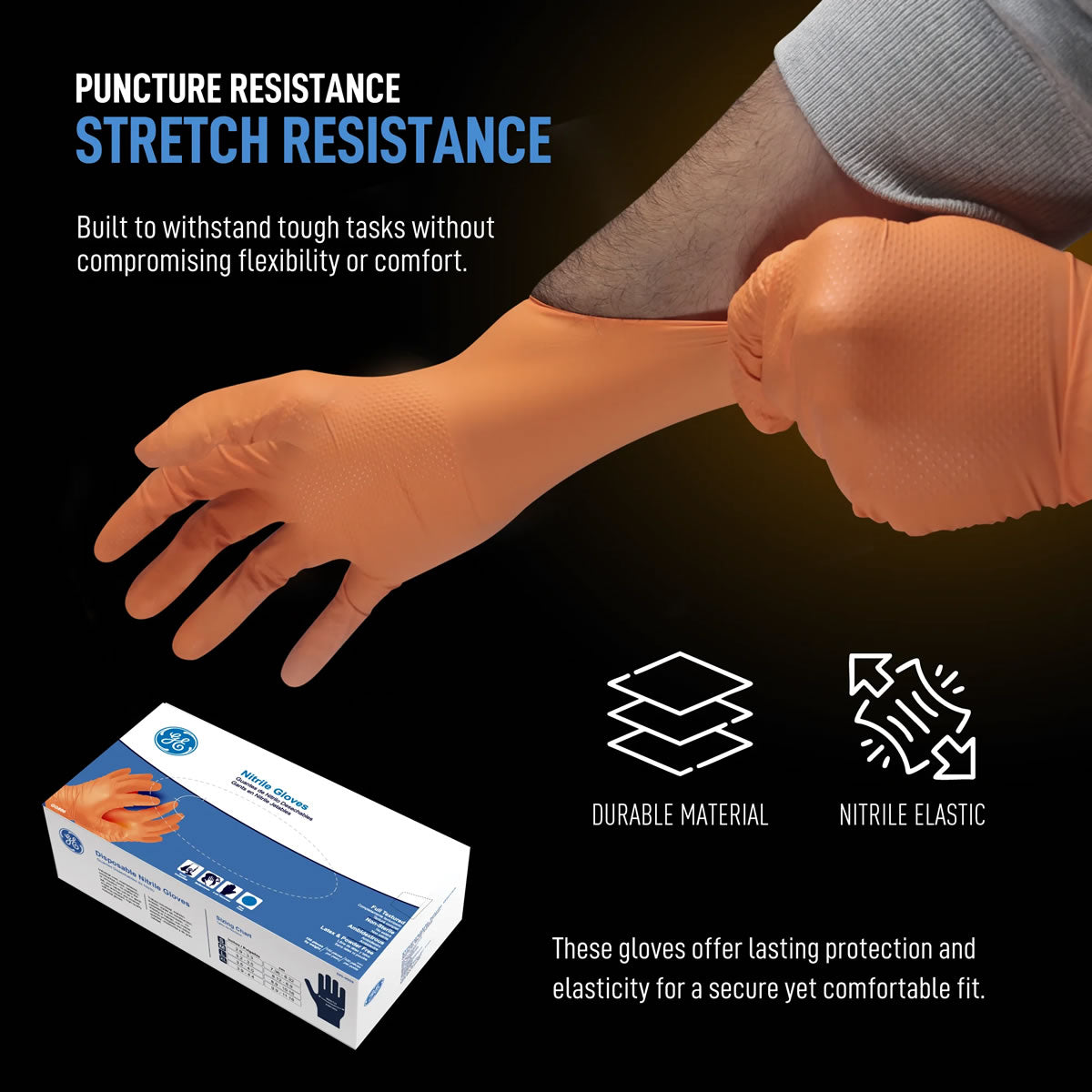 General Electric Disposable Nitrile Gloves GG622 - Orange - 8 mil - Box of 50 (S, M, L, XL)