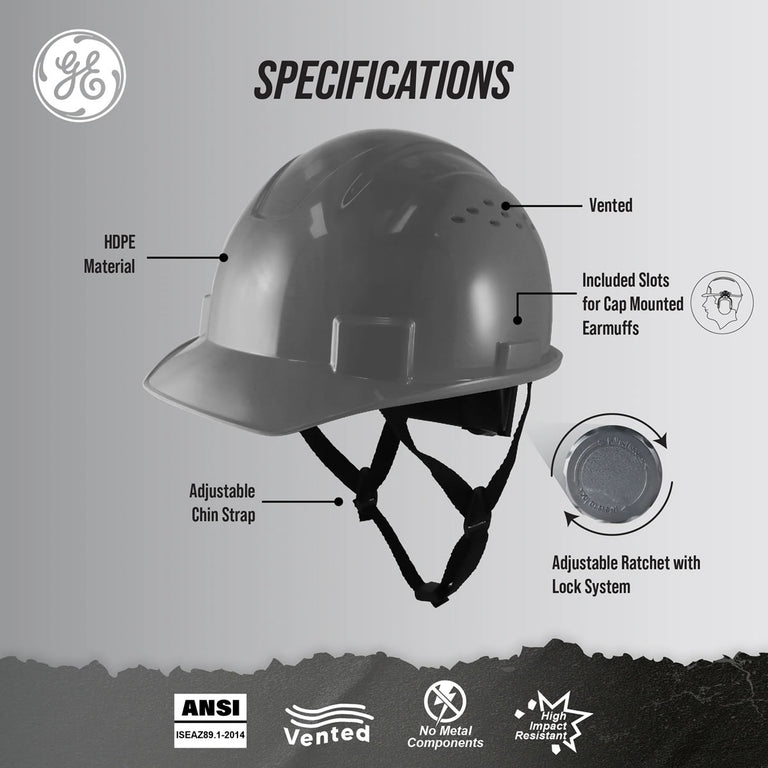 General Electric Vented Cap Style Hard Hat 4-Point Ratchet Suspension - GH326