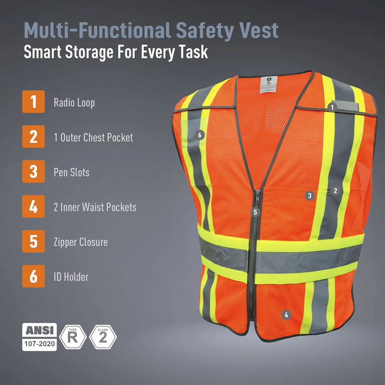 General Electric Type R Class 2 Hi-Vis Expandable 5-Point Breakaway Safety Vest, GV084