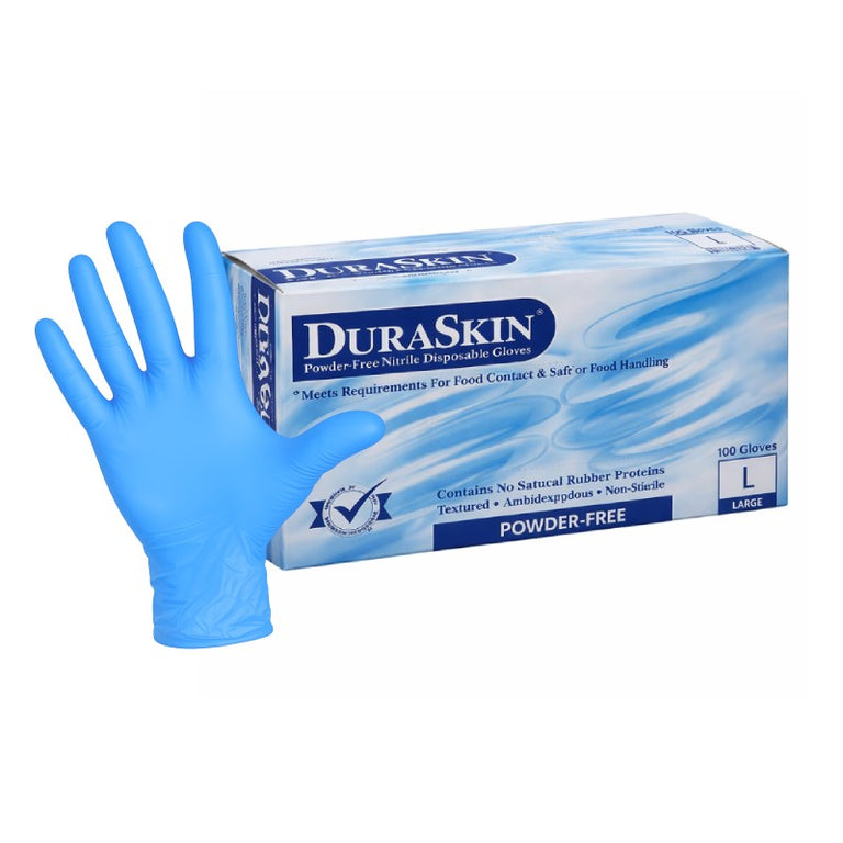 DuraSkin Nitrile Disposable Gloves, 3.5 mil, Blue, Box of 100