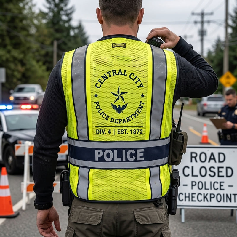 Custom OccuNomix Type P Class 2 Hi-Vis Police Mesh Back Public Safety Vest, LUX-DPSP-DOR