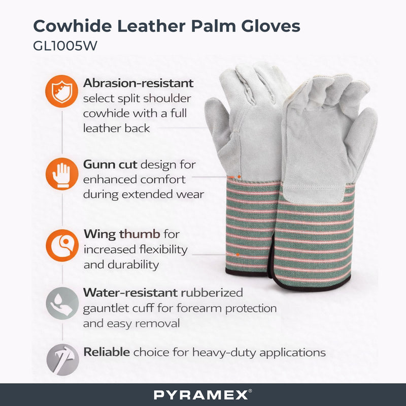 Pyramex GL1005W Select Split Cowhide Leather Palm Gloves, Gray