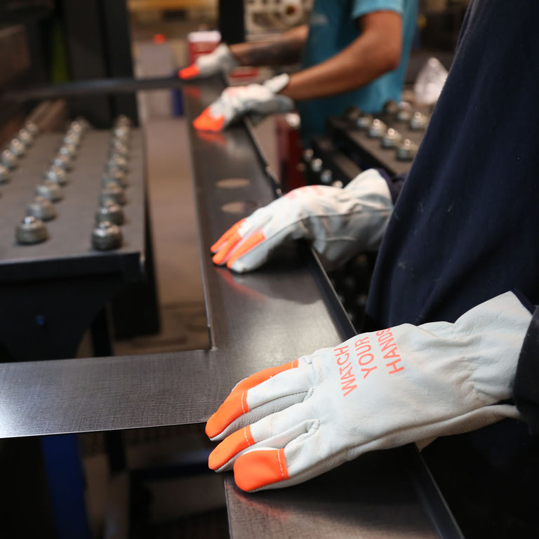 Pyramex GL2002K Value Grain Cowhide Hi-Vis "Watch Your Hands" Leather Driver Gloves, Natural/Orange