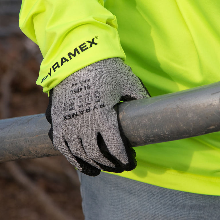 Pyramex GL405C A3 Cut Polyurethane Dipped Gloves, Gray