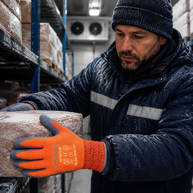 TASK CelsiHeit Hi-Vis ANSI A2 Cold Weather Latex Coated Gloves, Orange, CF10010