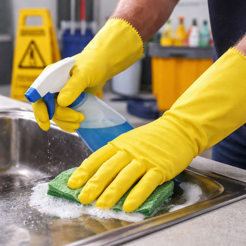 Task CHEM101 Chemical Resistant 13” Flock Lined 18 mil Latex Gloves, CH2118-12, Yellow