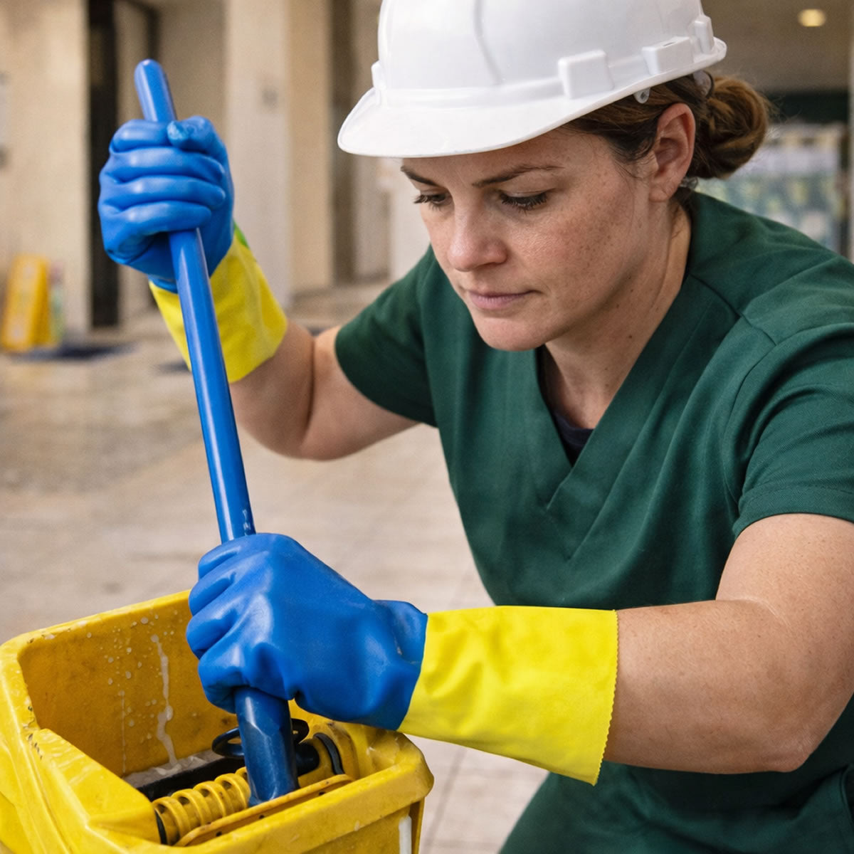 Task CHEM101 Chemical Resistant 13” Flock Lined 28 mil Neoprene Coated Latex Gloves, CH512813, Blue/Yellow