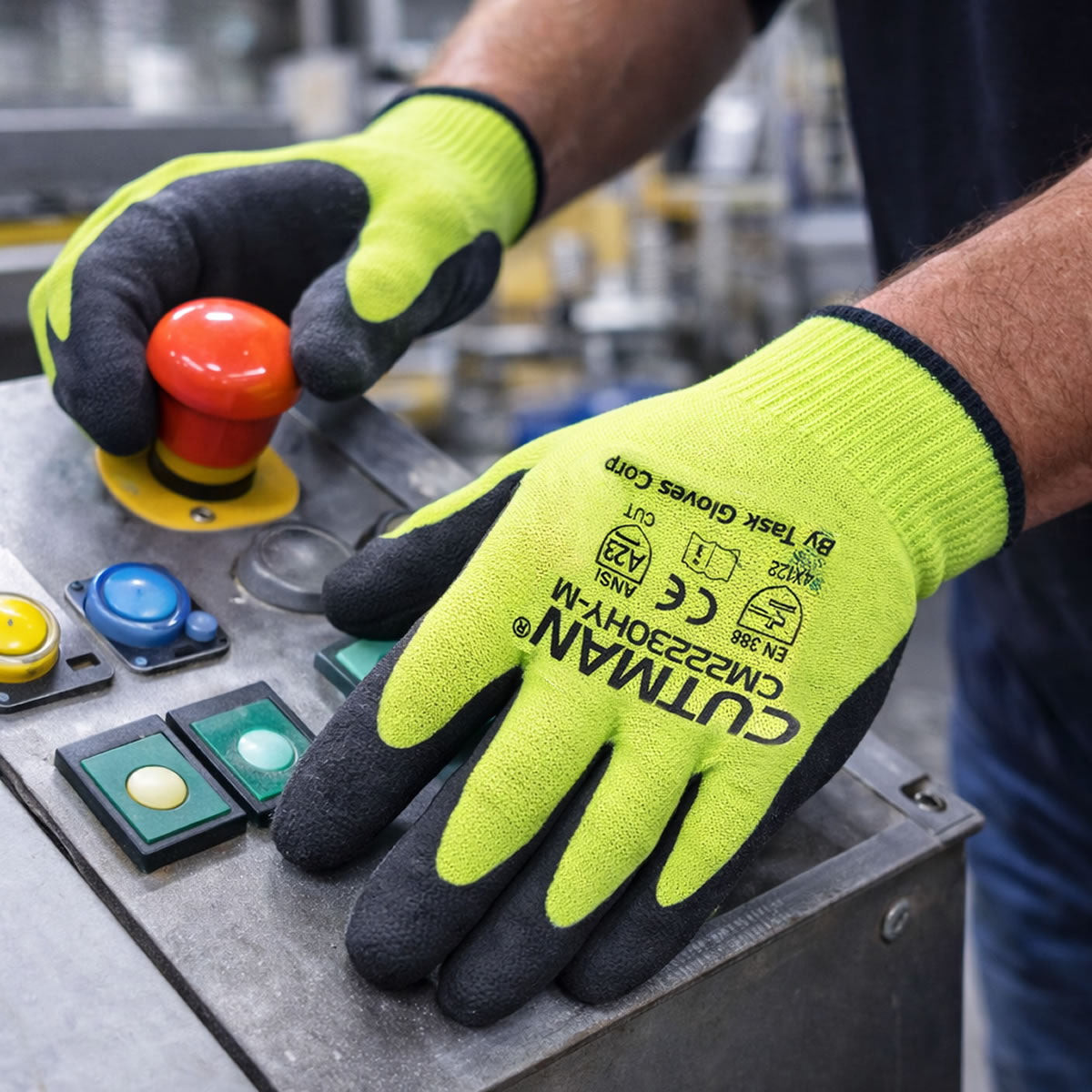 TASK CUTMAN 13G ANSI A2 Cut Resistant Micro-Foam Nitrile Coated Gloves, Yellow, CM22230HY