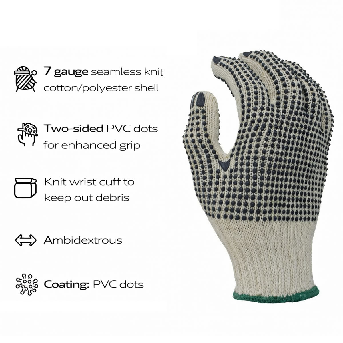 TASK 7G 2-Sided PVC Dotted Gloves, TSK11201, Natural/Black