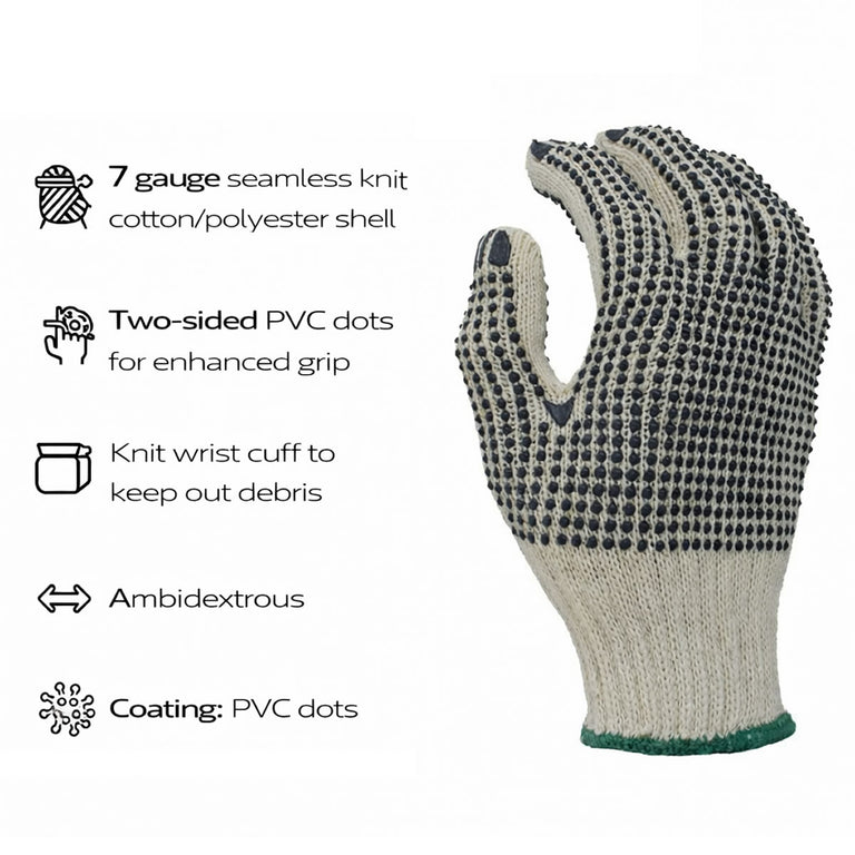 TASK 7G 2-Sided PVC Dotted Gloves, TSK11201, Natural/Black