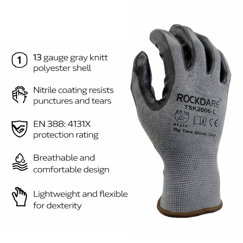 TASK 13G Gray Nitrile Coated Gloves, Gray - TSK2006