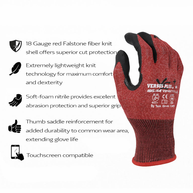 TASK Versus Plus 18G ANSI A4 Cut Resistant Nitrile Coated Gloves (Touchscreen) - VSP49670TC - Single Pair