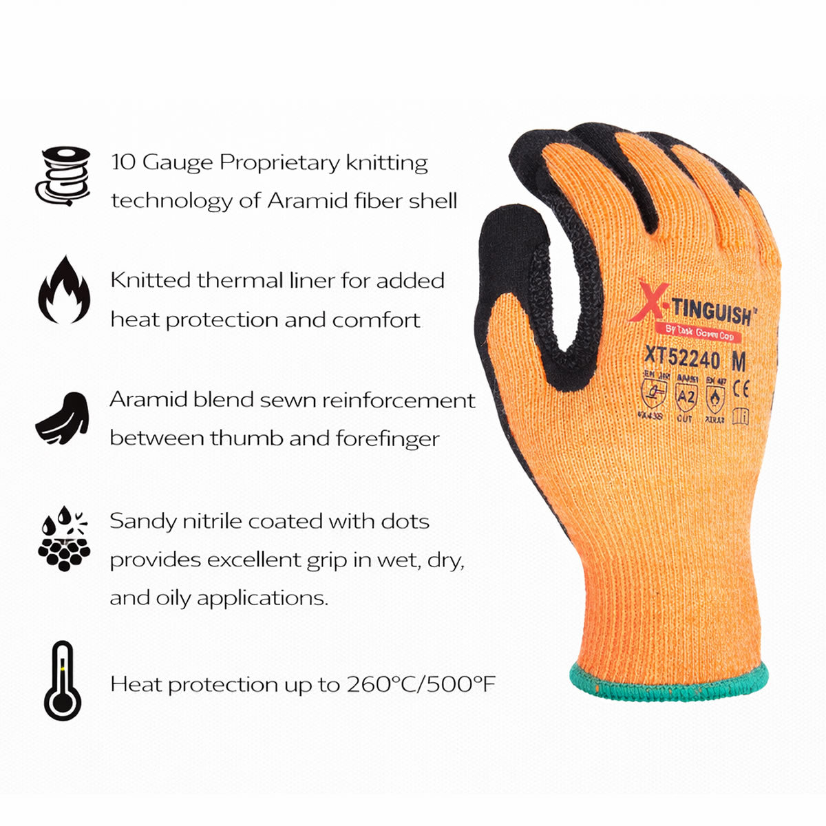 TASK X-Tinguish Aramid Heat Resistant ANSI 2 Sandy Nitrile Coated Gloves - XT52240 - Single Pair