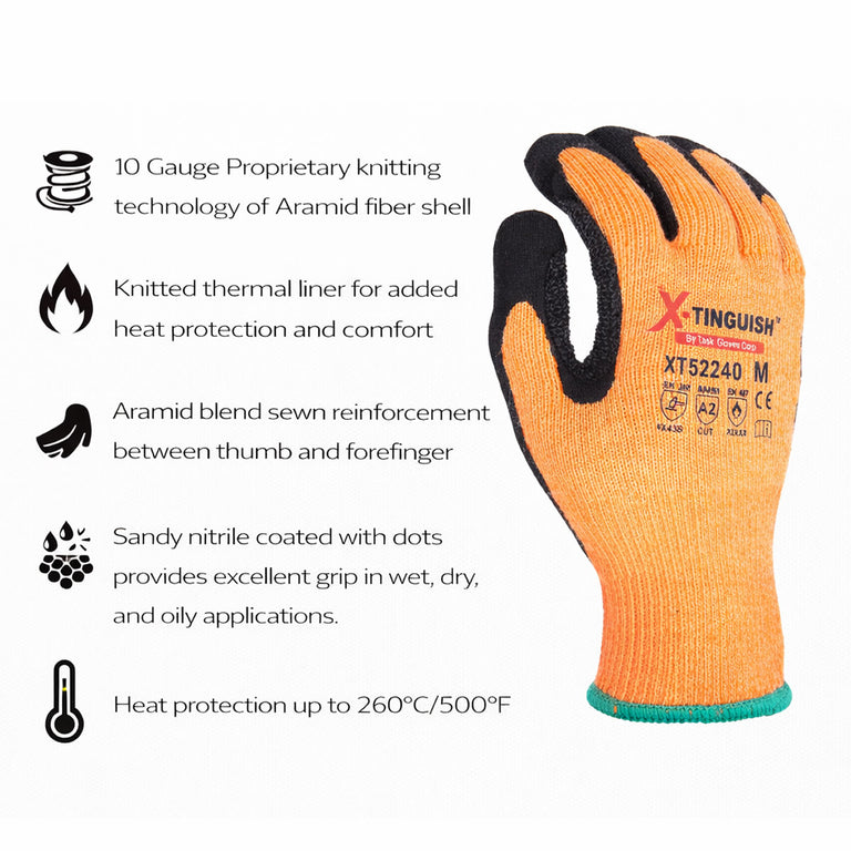 TASK X-Tinguish Aramid Heat Resistant ANSI 2 Sandy Nitrile Coated Gloves - XT52240 - Single Pair