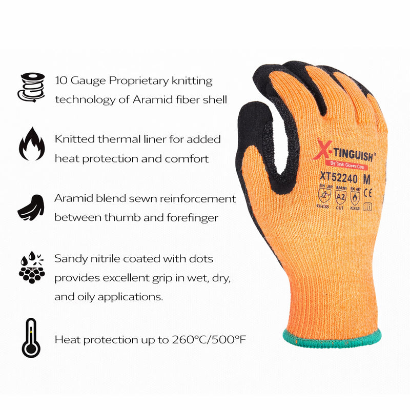 TASK X-Tinguish Aramid Heat Resistant ANSI 2 Sandy Nitrile Coated Gloves - XT52240 - Single Pair
