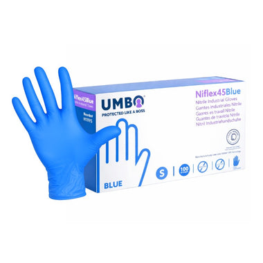 UMBO Niflex45 Nitrile Disposable Gloves, 4.5 mil, Blue, Box of 100