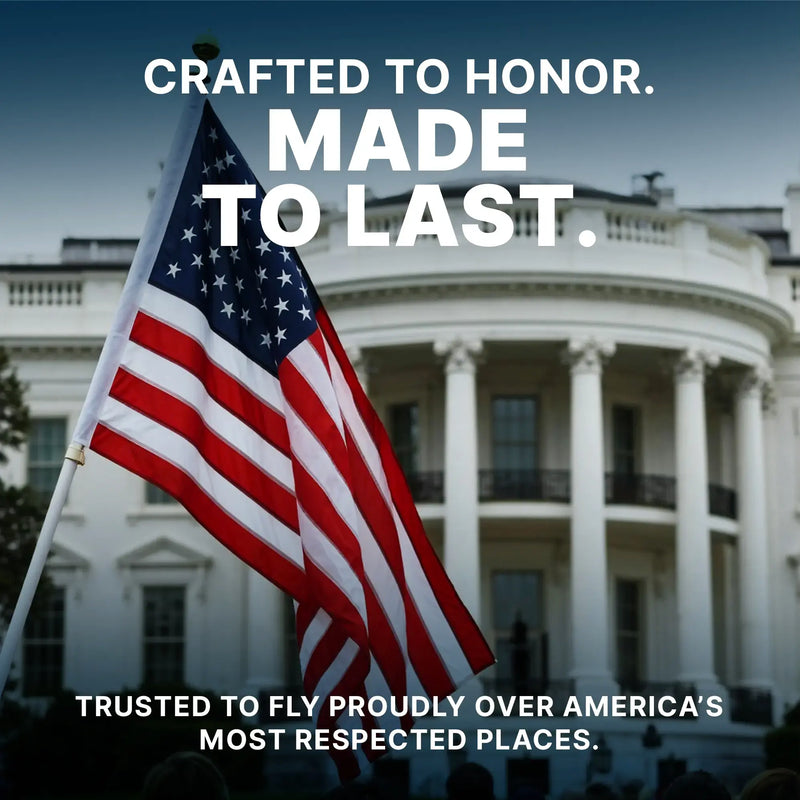 American flag in front of the White House with text about quality and trustworthiness.