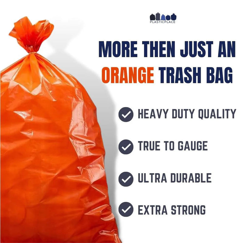 32-33 Gallon Trash Bags - Orange, 100 Bags (5 Rolls of 20) - 1.2 Mil