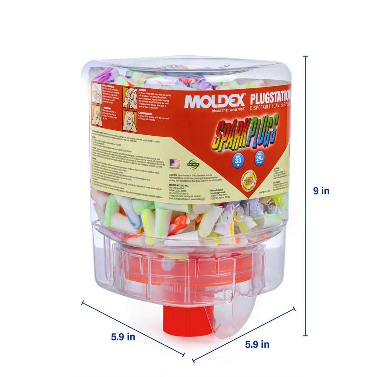 Moldex SparkPlugs PlugStation Disposable Earplug Dispenser NRR 33dB, USA MADE, 222200591, 250 Pair, Multi-Colored