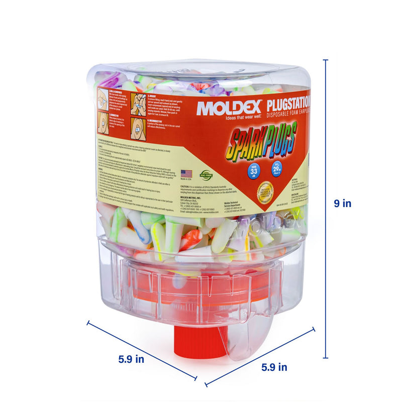 Moldex SparkPlugs PlugStation Disposable Earplug Dispenser NRR 33dB, USA MADE, 222200591, 250 Pair, Multi-Colored