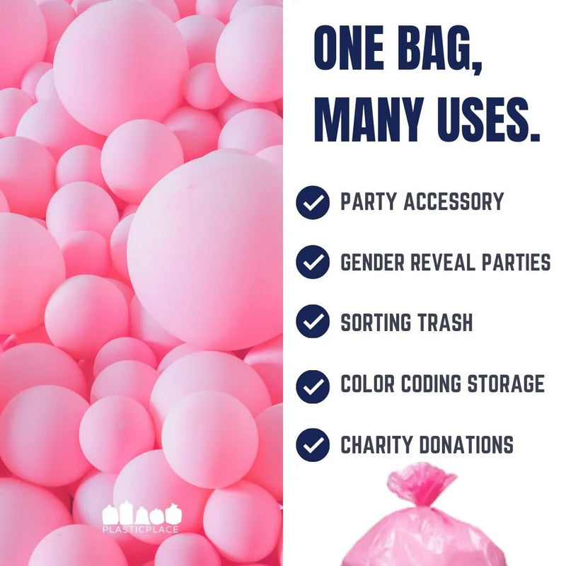 12-16 Gallon Trash Bags - Pink, 250 Bags - 1.2 Mil