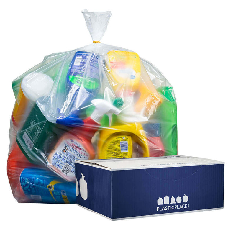 95-96 Gallon Trash Bags - Clear, 25 Bags (5 Rolls of 5) - 1.5 Mil