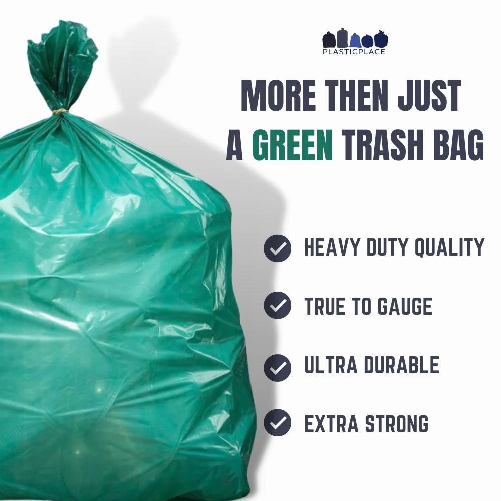 12-16 Gallon Trash Bags - Green, 250 Bags - 1 Mil