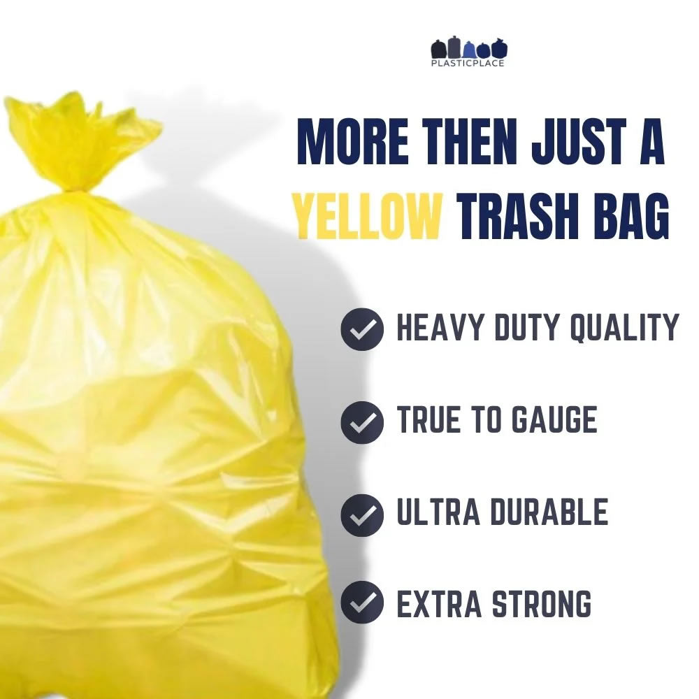 40-45 Gallon Trash Bags - Yellow, 100 Bags - 1.5 Mil
