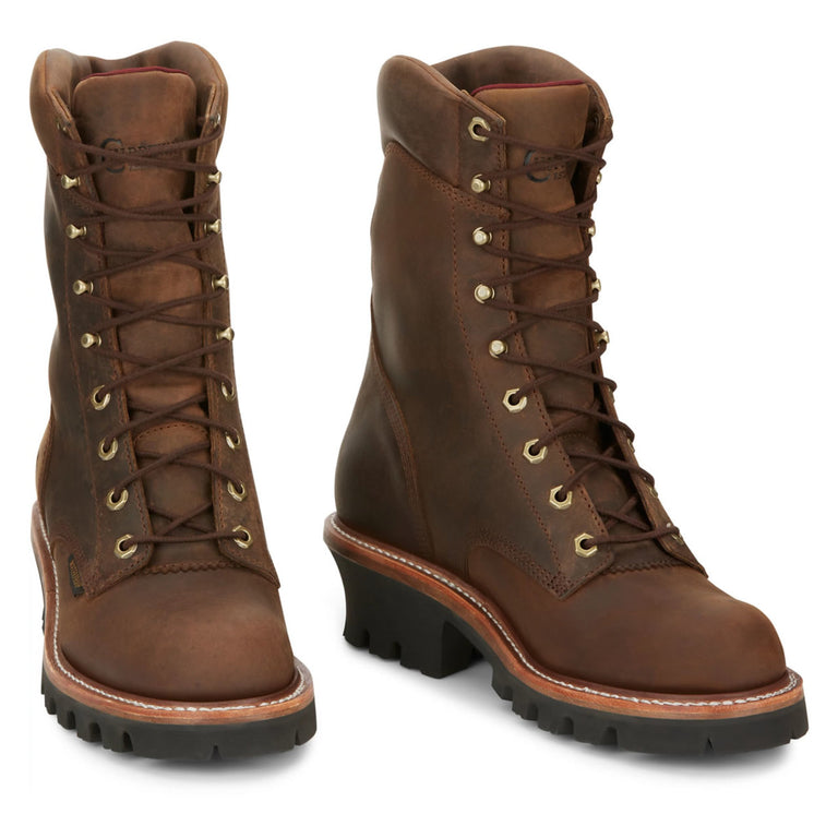 Chippewa Men's Super DNA 9" Logger Waterproof EH Steel Toe Boots, 59405, Tan