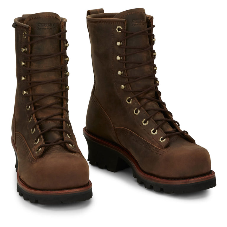 Chippewa Men's Paladin 8" Logger EH Waterproof Steel Toe Boots, 73101, Brown